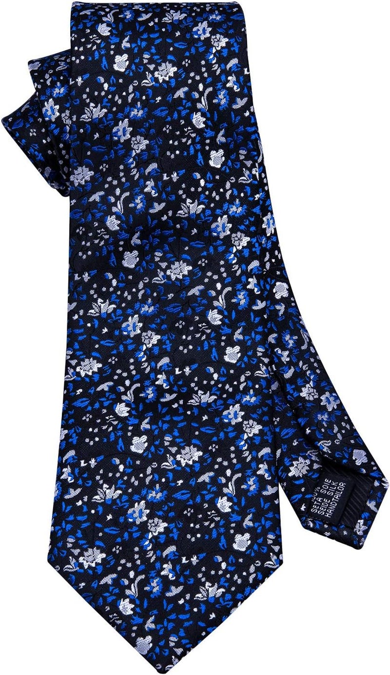 Barry.Wang Store Flower Ties for Men Handkerchief Cufflinks Set Wedding Necktie Set Party - Image 4
